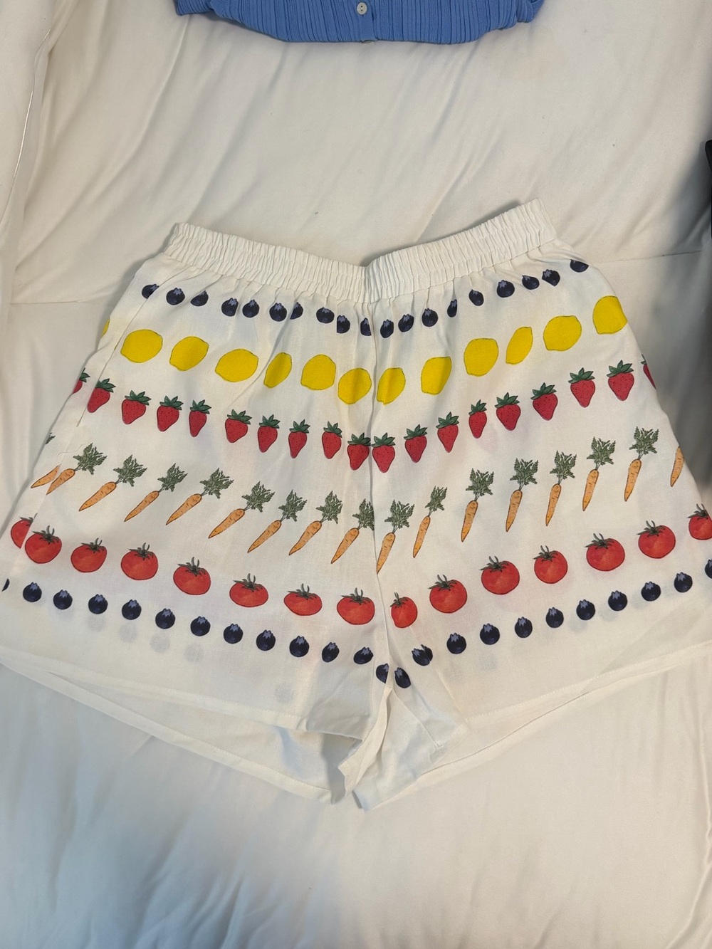 Yellow the Label White Fruit & Veg Print Womens Shorts
